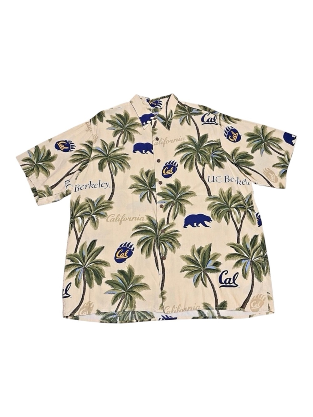 Vintage REYN SPOONER UC Berkeley Cal Bears Hawaiian Shirt Button Up Beige Large